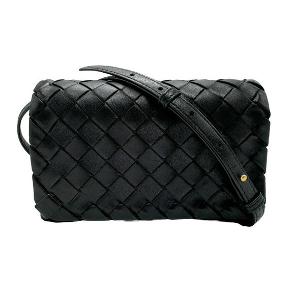 Bottega Veneta Handbags - Bottega Veneta Intrecciato Leather Shoulder Bag Black